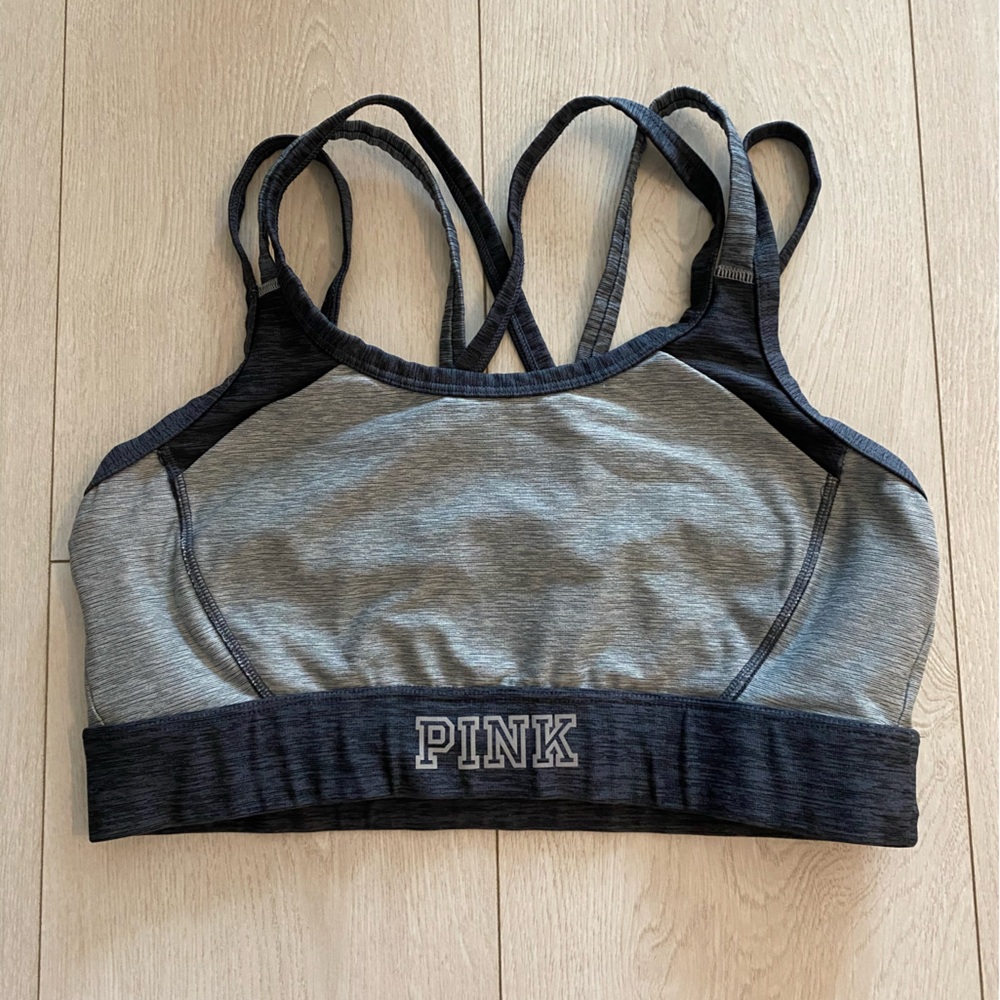 PINK grey strappy sports bra